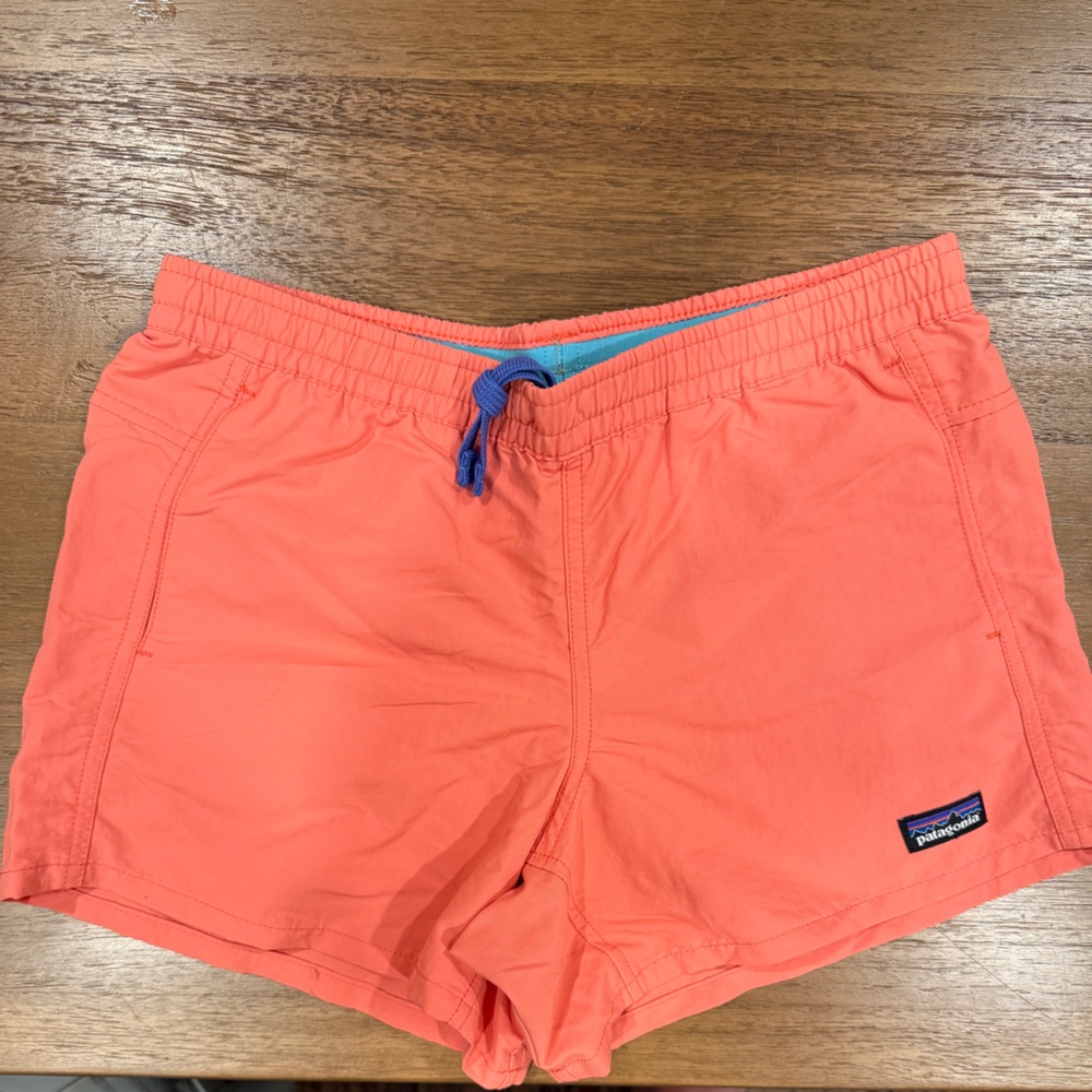 Patagonia XL Kids Coral Shorts with Blue Accent